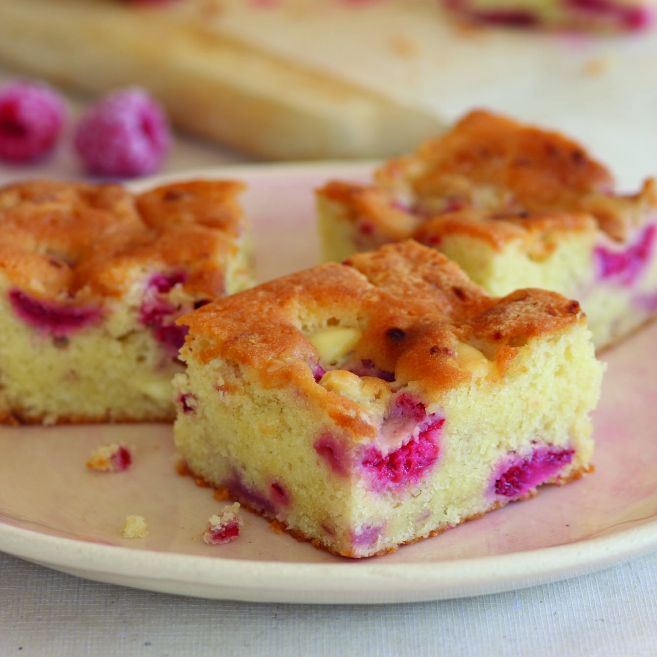 Raspberry & White Chocolate Tray Bake 